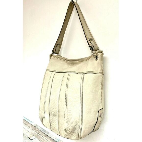 ROOMY Fossil IVORY CREAM EMBOSSED GENUINE LEATHER SHOULDER BAG TOTE HANDBAG - Picture 5 of 12